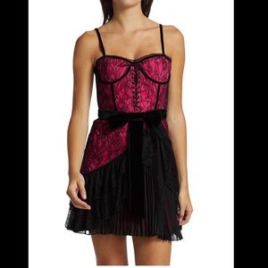 Alice + Olivia Pink and Black Lace Mini Dress